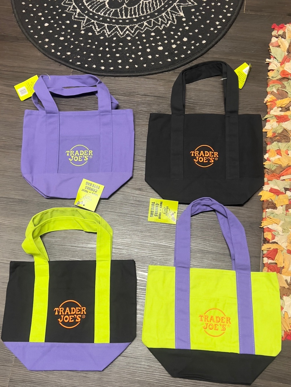 Trader Joe's Mini Tote Bag – Purple, Black & Lime